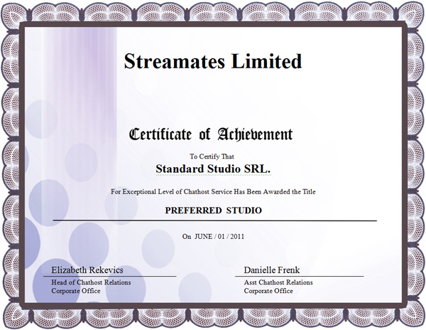 Diploma acreditare Streamate preferred studio